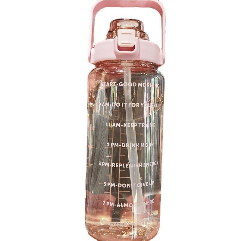 Taza de agua de gran capacidad para hombre y mujer, botella de agua de plástico portátil para exteriores, con pajita graduada, deportiva, 2000ml