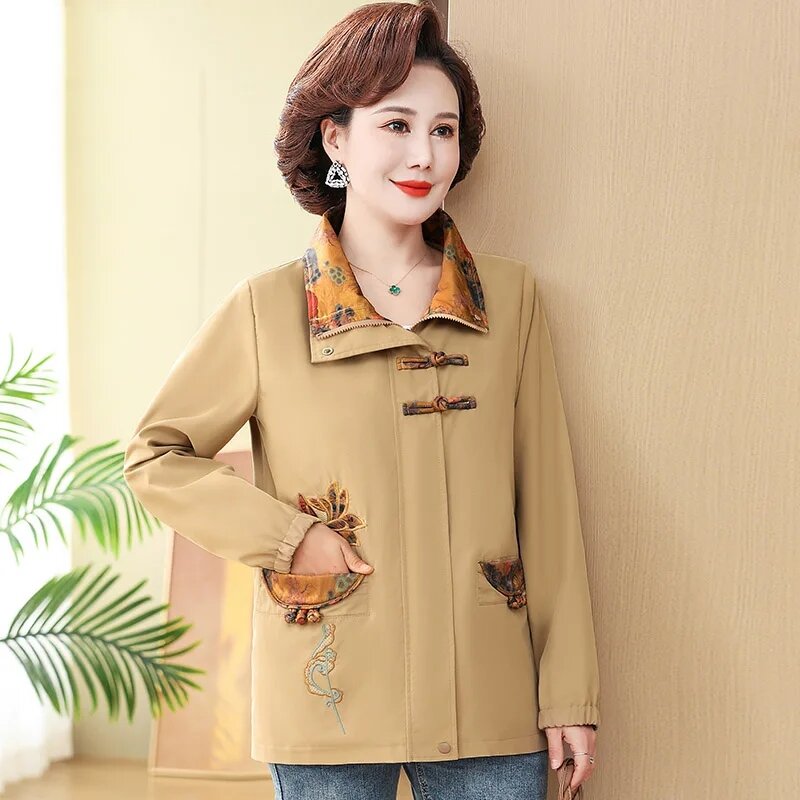 여성용 짧은 바람막이 재킷, 어머니의 용수철, 중국 캐주얼 트렌치 코트, 얇은 프린트 외투, 가을, 2024 신상