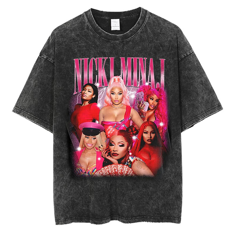 래퍼 Nicki Minaj 커버 프린트 티셔츠, Y2K 패션 힙합 여성용 스트리트웨어, 코튼 빈티지 오버사이즈, 루즈 반팔 티