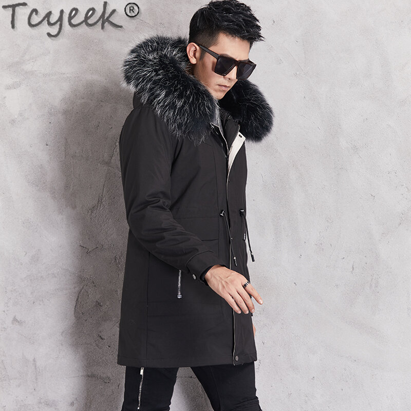 Tcyeek Mid-long Fur Jackets Man Clothes Warm Detachable Rex Rabbit Fur Liner Parka Fashion Winter Men Jacket Raccoon Fur Collar