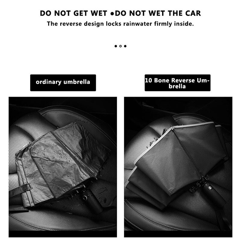 Ombrello a 10 costole ombrello riflettente completamente automatico parasole multifunzionale pieghevole inverso e ombrello da pioggia viaggio in auto