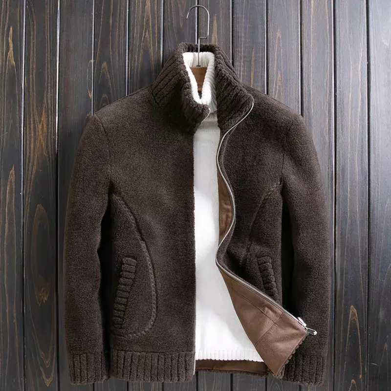 Новинка 2023, шуба, мужская зимняя куртка, стоячий воротник, двусторонние мужские шерстяные пальто и куртки, короткая утепленная мужская одежда FCY