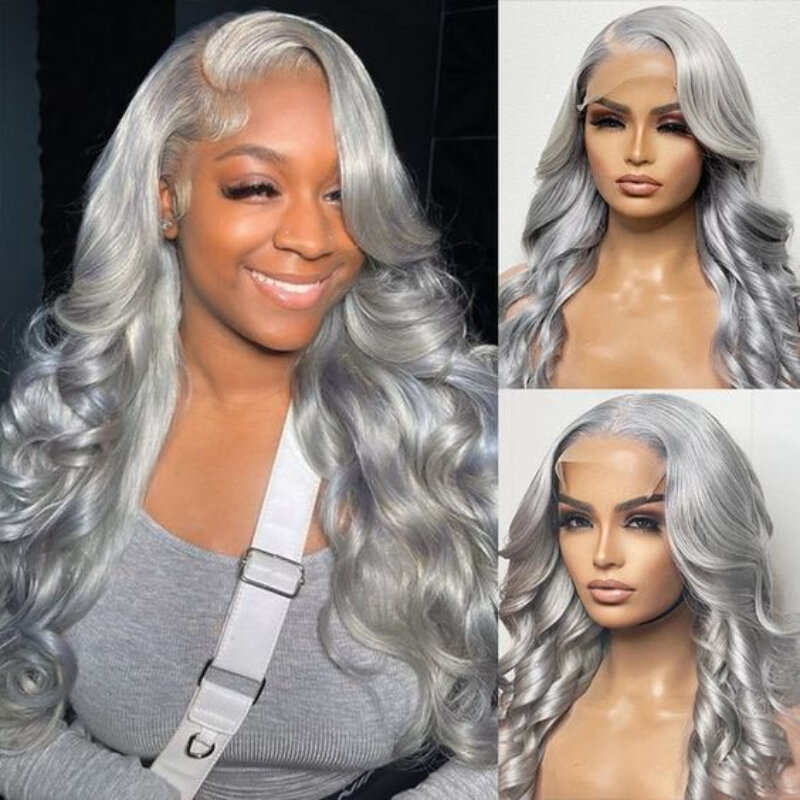 Long Curly Hair Silver White Frontal Lace Wigs Fashion Corn Perm Curling Head Set African Pre-hit Lace Wig Head Set Human Hair