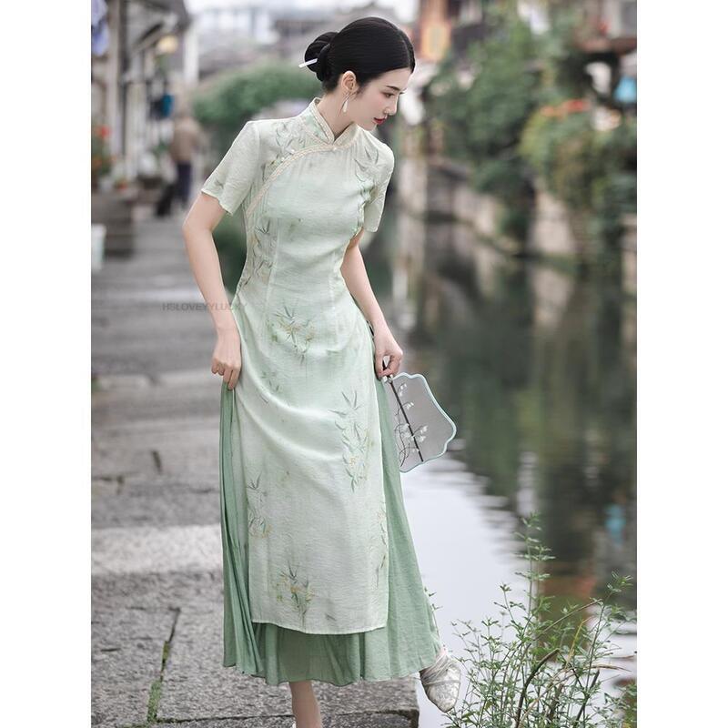Элегантное китайское платье-Ципао в молодежном стиле, женское восточное платье-Ципао, улучшенное Повседневное платье-Ципао в стиле ханьфу