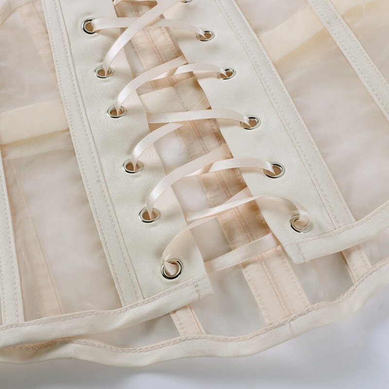 Женский сексуальный прозрачный сетчатый корсет под грудью, топ, перекрещивающийся на шнуровке, бандажный бюстье, пояс для похудения, корсет, формирователь тела T8NB