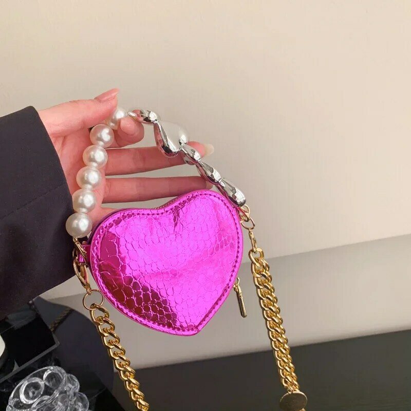 2024 borsa rossetto Pouch PU Leather Shoulder Fashion Sling Bag Mini borsa a tracolla per le donne Cute Heart Love pochette da sera
