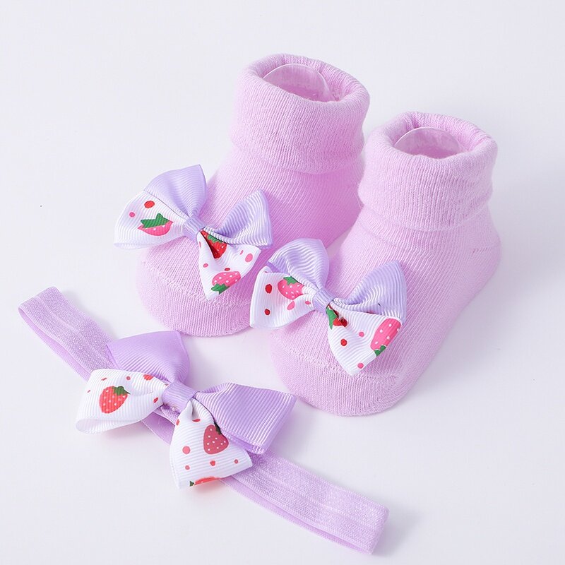 女の赤ちゃんの靴下とヘッドバンドのセット,0〜12m,プリンセスケーブル,ニットストッキング,愛らしい蝶ネクタイの装飾