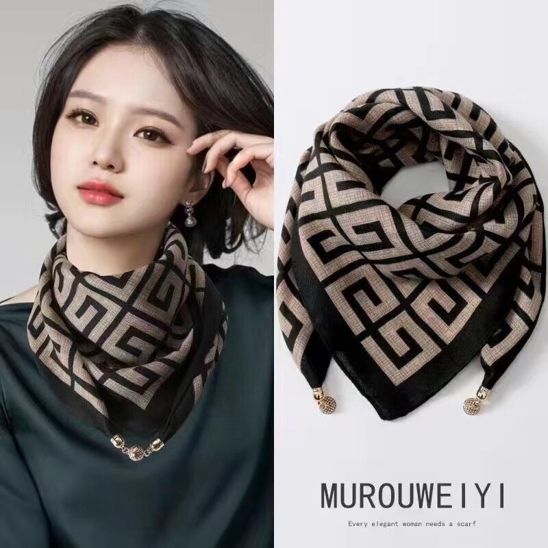 Luxury Brand Silk Square Plaid Scarf Women Satin Neck Hair Tie Band Soft work neckerchife 2021 NEW Hijab Head Female Foulard