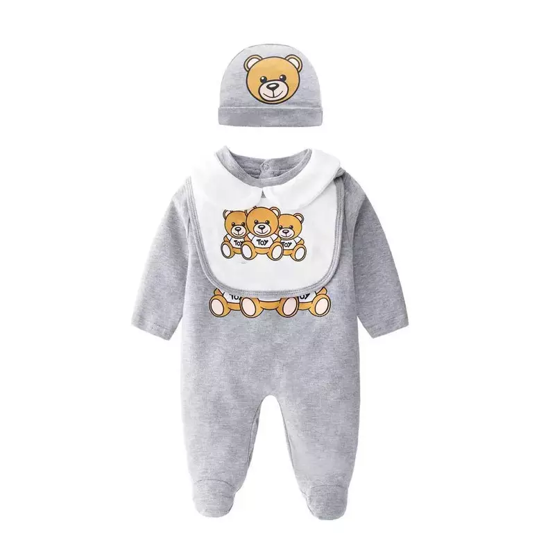 Desenhos animados urso macacão e chapéu conjunto, recém-nascido bebê menina roupas, colchões, babadores, colchão, alta qualidade, menino, nova moda