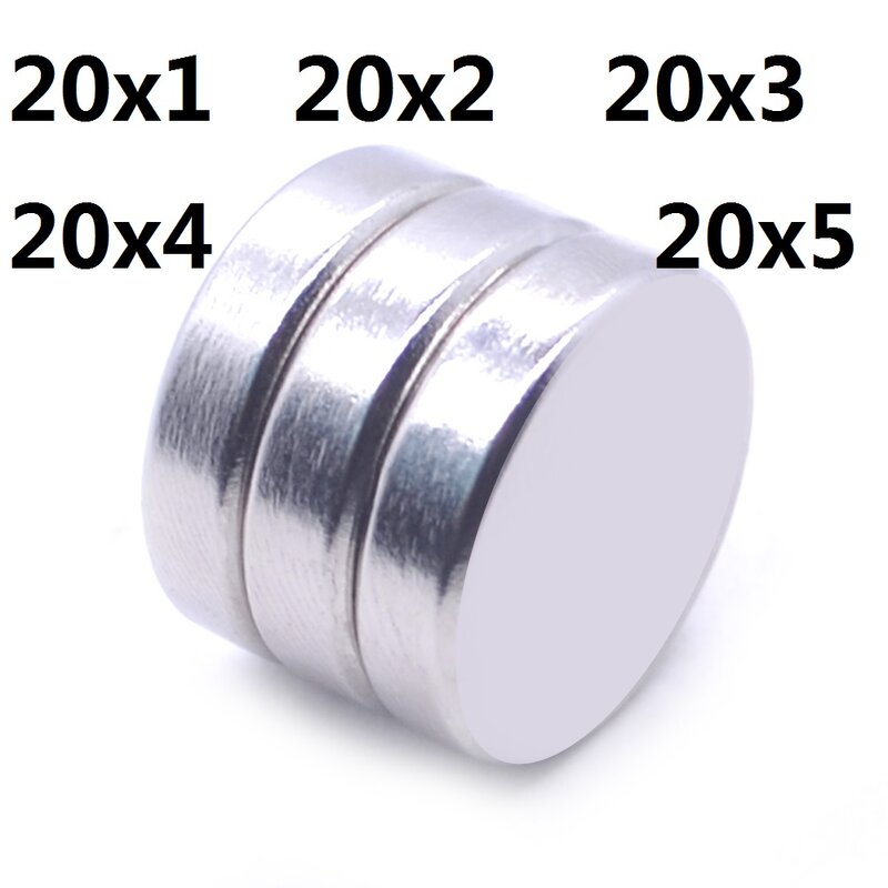 2-50 Buah N35 Magnet Bulat 20X1 20X2 20X3 20X4 20X5 Magnet Neodymium Permanen NdFeB Magnet Kuat Super Kuat 20*2 20*3 20*5
