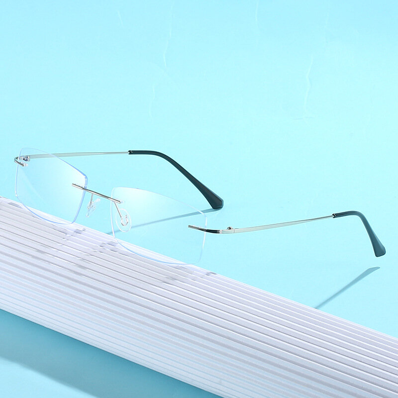 Ultralichte Frameloze Bijziendheid Bril Voor Heren Met Vierkante Monturen Afgewerkte Producten Met Graad Bijziendheid Bril Blauw Licht Bril