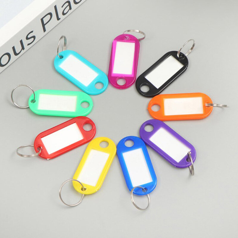 Keychain plástico colorido com anel rachado, etiquetas, etiqueta da bagagem, etiqueta da identificação, 30 PCes