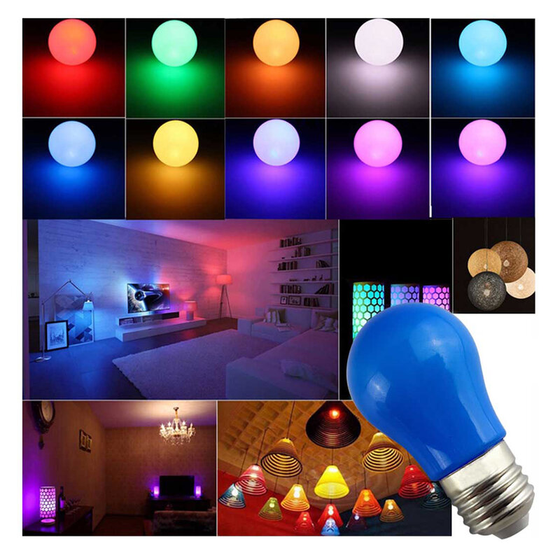 Bombilla LED colorida E27 220V 2W A45, lámpara roja, azul, blanca, amarilla y Rosa PC, decoración para acampar al aire libre, luces para Festival