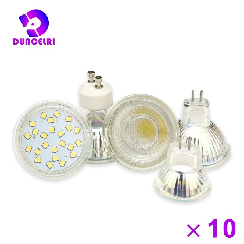 Bombilla LED COB de cristal MR16, GU10, GU5.3, 12V, 220V, foco de lámpara, 24/120 grados, 10 unids/lote