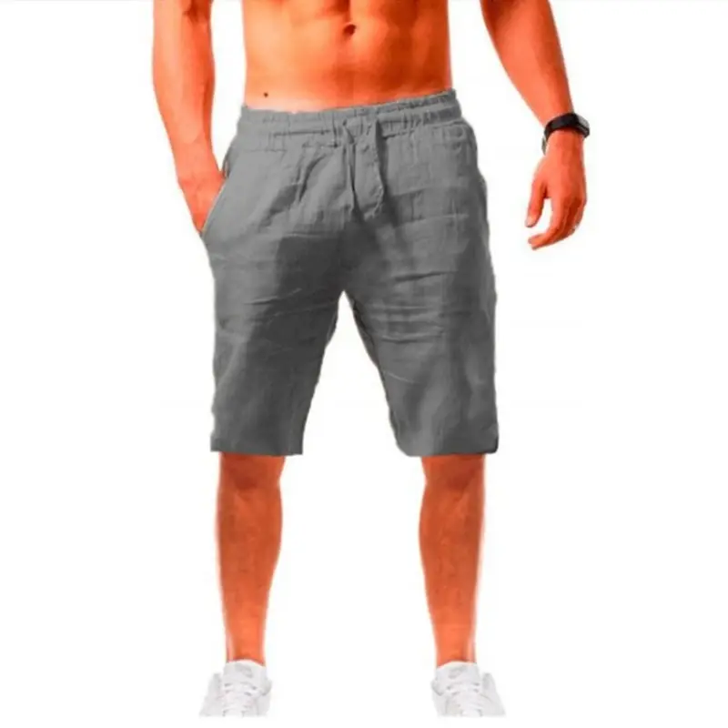 2023 New Men's Summer Linen Shorts Sets Male Breathable Cotton Linen Short Pants Solid Color Casual Shorts