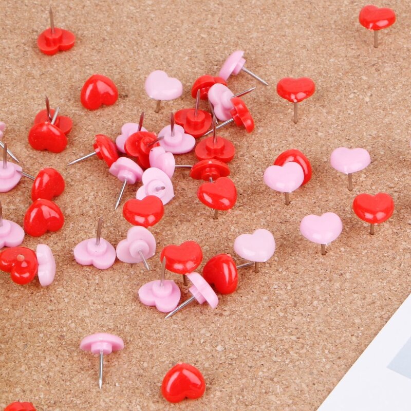 50 Uds. Chinchetas plástico calidad con forma corazón, chinchetas colores, para oficina y escuela