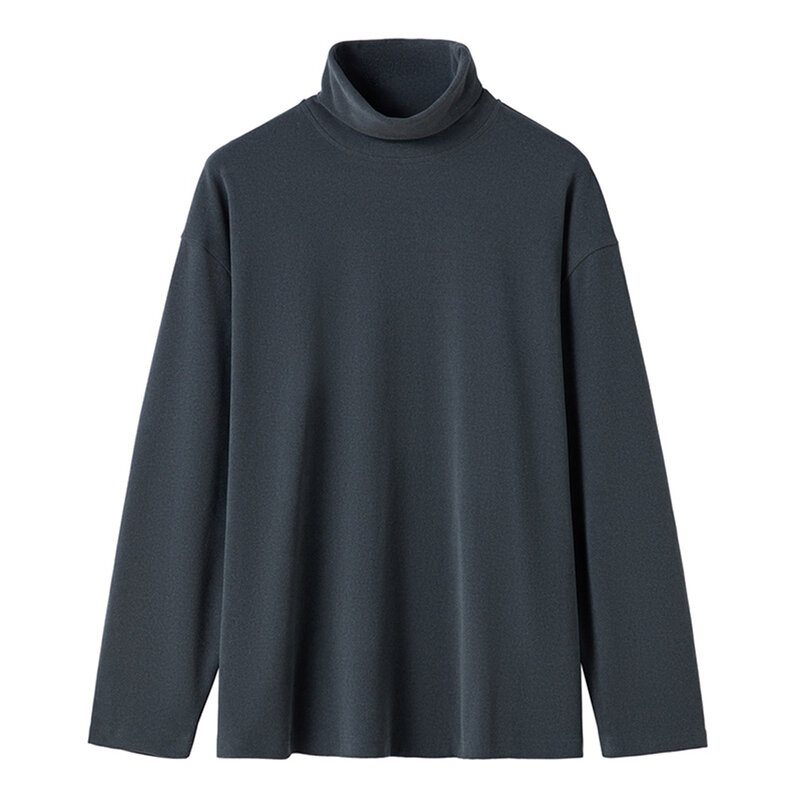 Pulôver de manga comprida masculino, suéter de elasticidade, blusa quente, blusa casual, conforto clássico, gola enrolada, camiseta