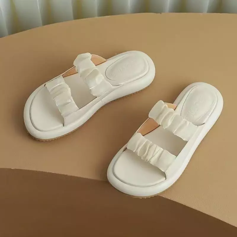 Leather Shoes for Women Sandals Open Toe Outside Job on Word Thick Platform Slides Woman Slippers B Promotion Wholesale Luxury I