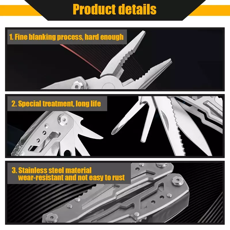 Couteau de poche multi-outils en acier inoxydable, pince pliante, mini pince pliante portable, couteau à lame pliante