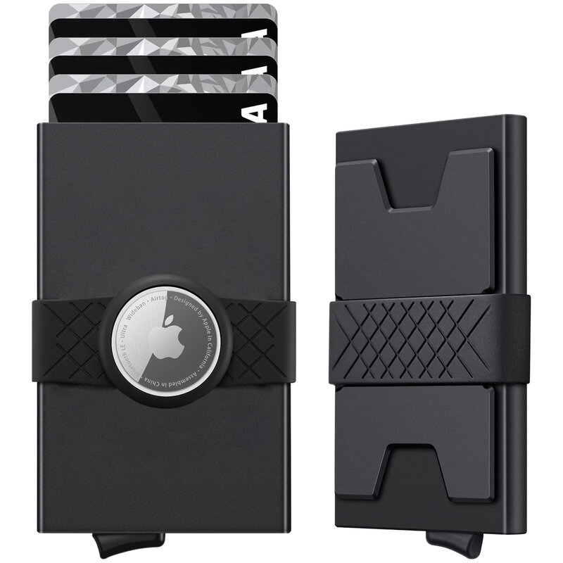 Carteira de alumínio fina e minimalista masculina, carteiras de metal com camada de bloqueio RFID, botão para acesso rápido a cartões
