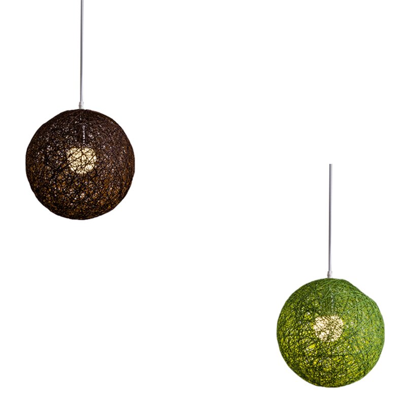 2x Groen/Koffie Bamboe, Rotan En Hennep Bal Kroonluchter Individuele Creativiteit Bolvormige Rotan Nest Lampenkap