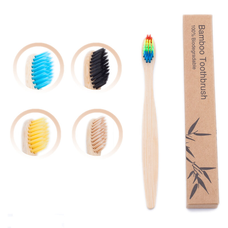 Cepillo de dientes de bambú para niños, 1 piezas, respetuoso con el medio ambiente, cepillo de dientes de carbón Natural, mango de madera de Bambú