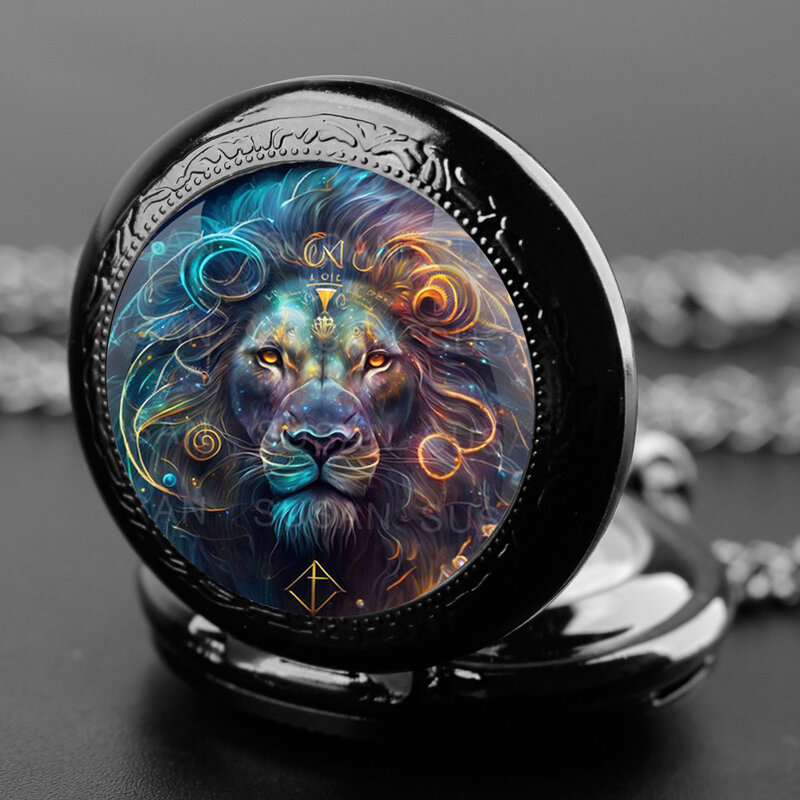 Leo-reloj de bolsillo con diseño de estrella para hombre y mujer, pulsera de cuarzo con diseño de cúpula de cristal, Estilo Vintage, colgante, cadena, abalorio, regalo de joyería