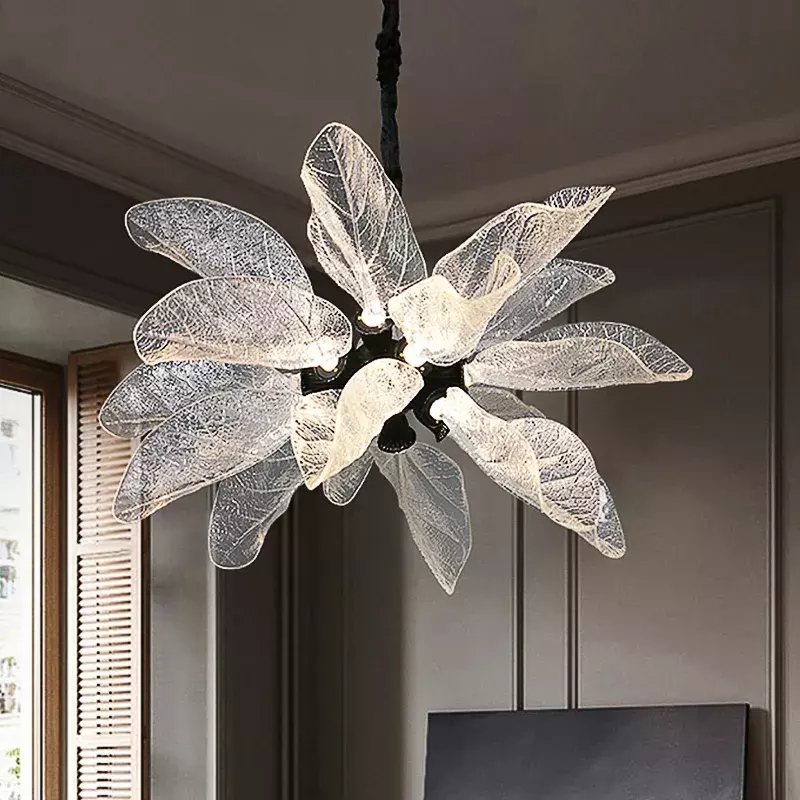 Modern Glass Chandelier Creative Leaf Design Led Pendant Lamp For Living Room Luxury Decoration Indoor Bedroom Lighting Fixture