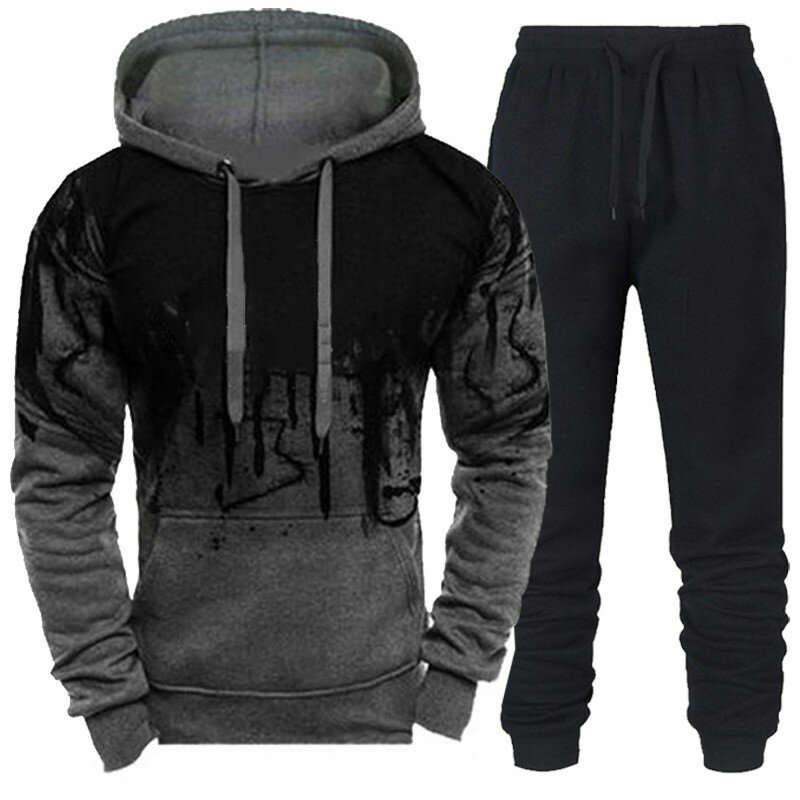 Sportswear Men's Casual Hoodie Pants 2-Piece Autumn Jogging Splash Ink Long Sleeve Splash Ink Sweater Suit
