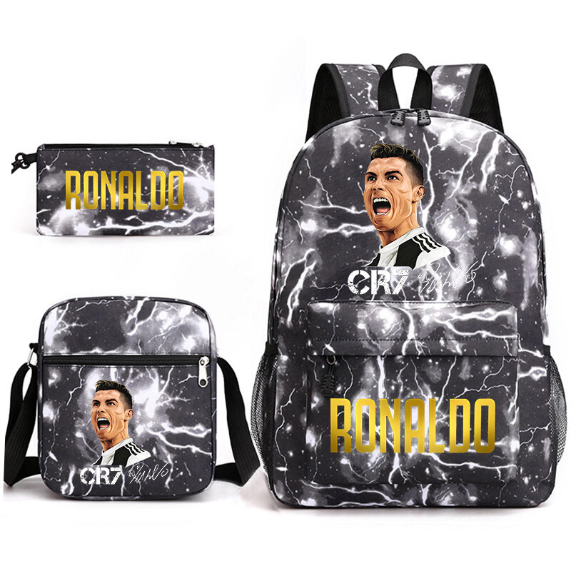 Tas sekolah pelajar Ronaldo, set 3 potong tas bahu tempat pensil ransel remaja