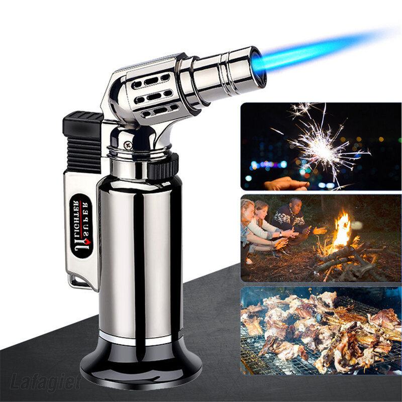 Metal Windproof Turbo Gas Lighters Welding Torch Kitchen Cooking Adjustable Flame Powerful Spray Gun Cigar Lighter For Men Gifts