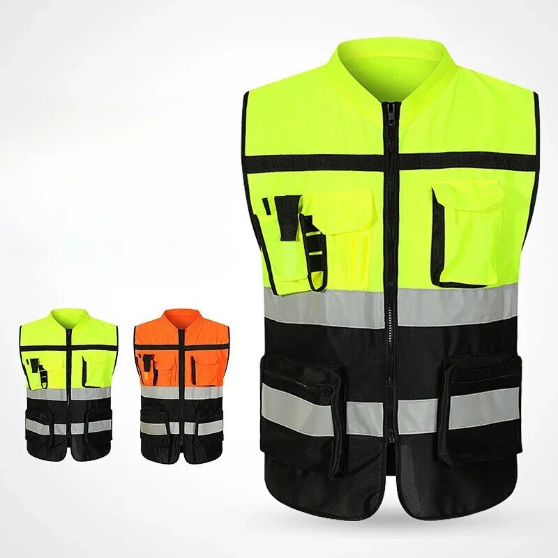 High Visibility Security Reflective Vest Pockets Design Reflective Vest Outdoor Traffic Safety Cycling Wear