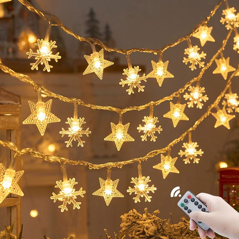 Christmas Lights 1.5M-50M Snowflake Star LED Fairy String Garland Battery/USB Outdoor for Tree Holiday 2024 New Year Decoration