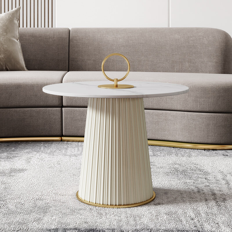 Ensemble de table basse ronde en acier inoxydable doré, meubles de salon de luxe, dessus en céramique, design moderne