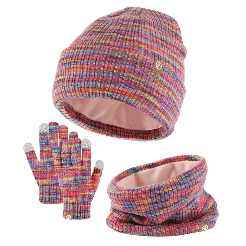 Детская новинка зимние детские вязаные перчатки шапка комбинезон комплект из трех предметов для мальчиков девочек Альпака флисовый уличный теплый ветрозащитный Комплект из трех предметов