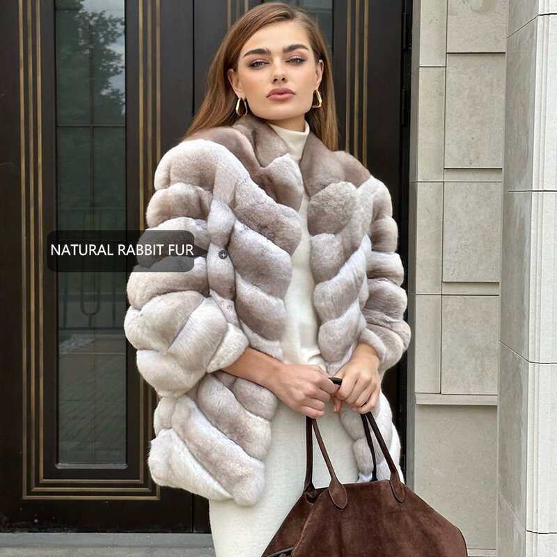 Winter Natural Rex Rabbit Fur Coat Women Short Fur Jackets Chinchilla Fur Best Seller Real Fur Jacket