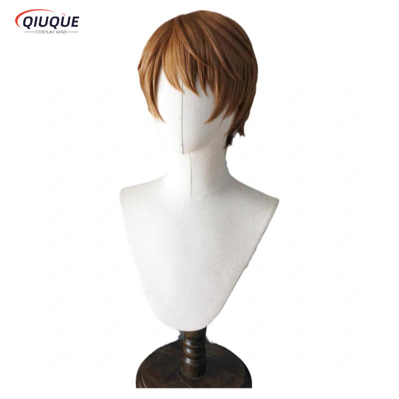 Anime Yagami Light Cosplay Wig Short Brown Yagami Light Heat Resistant Synthetic Hair Halloween Party Wigs + Wig Cap