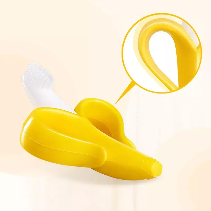 Anel de dentição de silicone do bebê, forma de banana, seguro para criança mordedor sem BPA, escova de dentes para treinamento