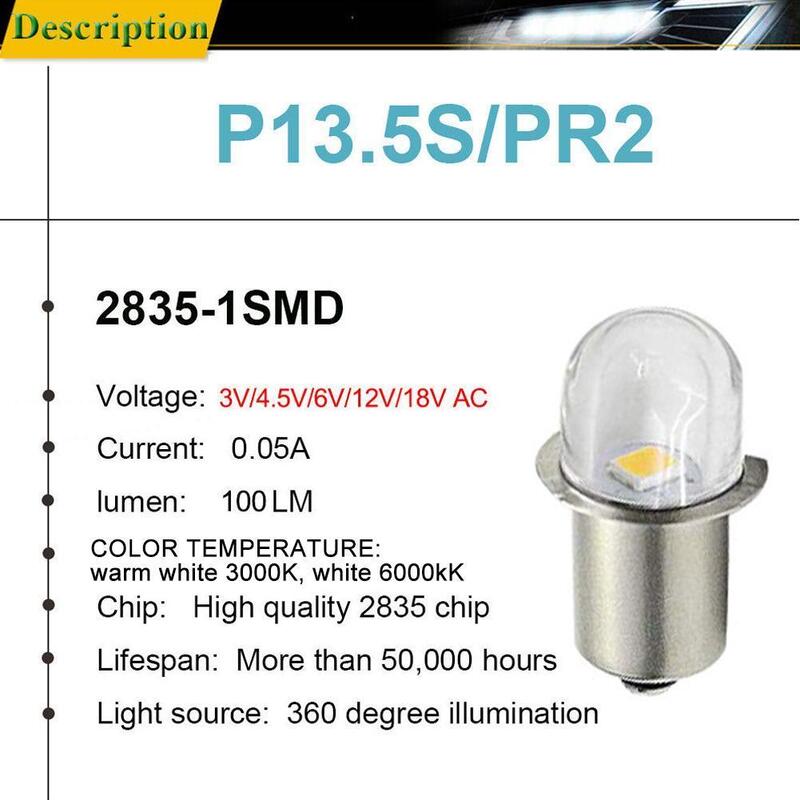 Lámpara LED en miniatura de CC, 3V, 4,5 V, 6V, 12V, 18V, 1SMD, par P13.5S, PR2, PR3, Bombilla de repuesto para linterna, luz de trabajo