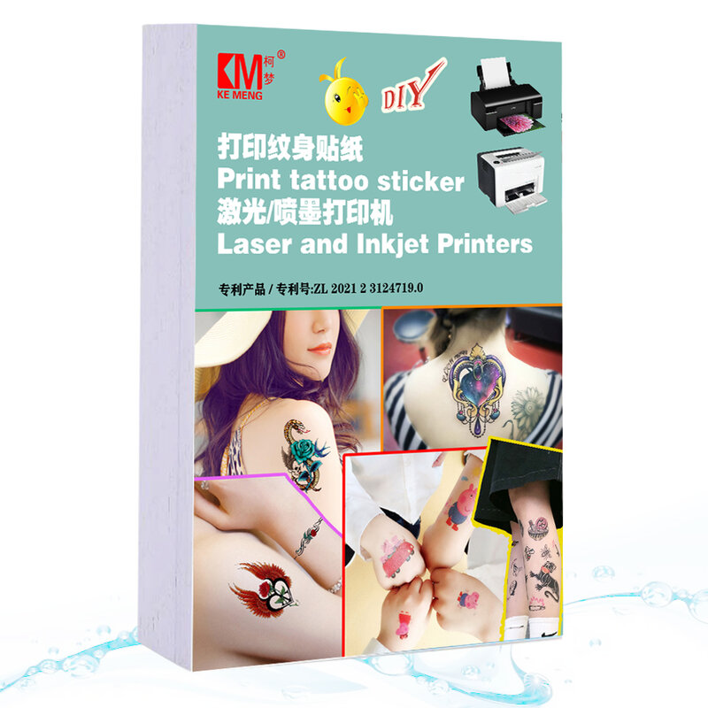 Kertas Transfer Stiker Tato Ukuran A4 Kertas Cetak Tato Sementara Transparan Dapat Dicetak untuk Printer Laser & Inkjet