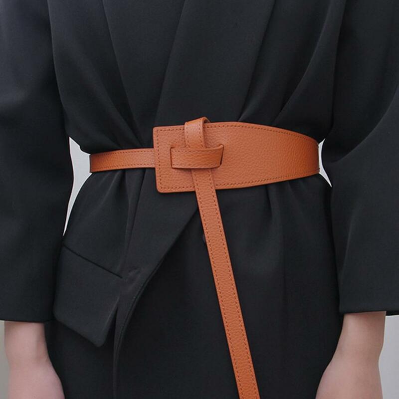 Women Faux Leather Belt Korean Style Women's Faux Leather Belt with Adjustable Knot Long Waistband Irregular Shape Suit Coat