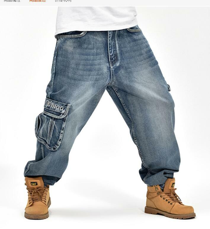 Jeansy męskie luźne dżinsy hip-hopowe duże kieszenie deskorolkowe dżinsy dla mężczyzn luźne spodnie dżinsowe rozmiar 30-46