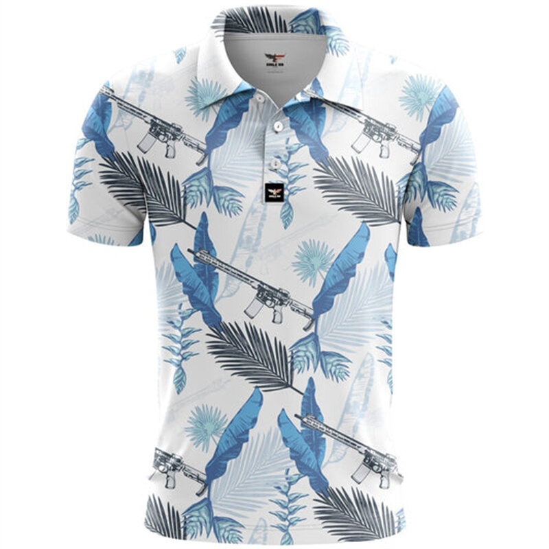 Palmboom Heren Resort 3d Print Poloshirt Man Hawaiian Vakantie Strand Pique Shirt Korte Mouw Zomer Grappig Pistool Revers Polo T-Shirts