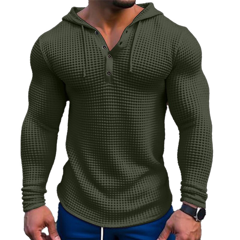 Wiosenne męskie topy z kapturem w jednolitym kolorze bluzy w kratę z długim guzik na rękawie jesienna swetry z kapturem męska odzież uliczna