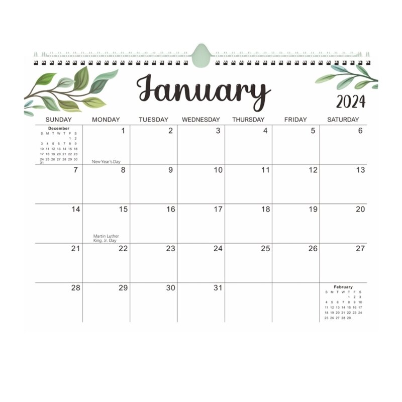 2024 Kalender, Monatskalender, Wandkalender, Drahtgebundener Kalender mit Feiertagsübersicht für den Terminplaner zu Hause,