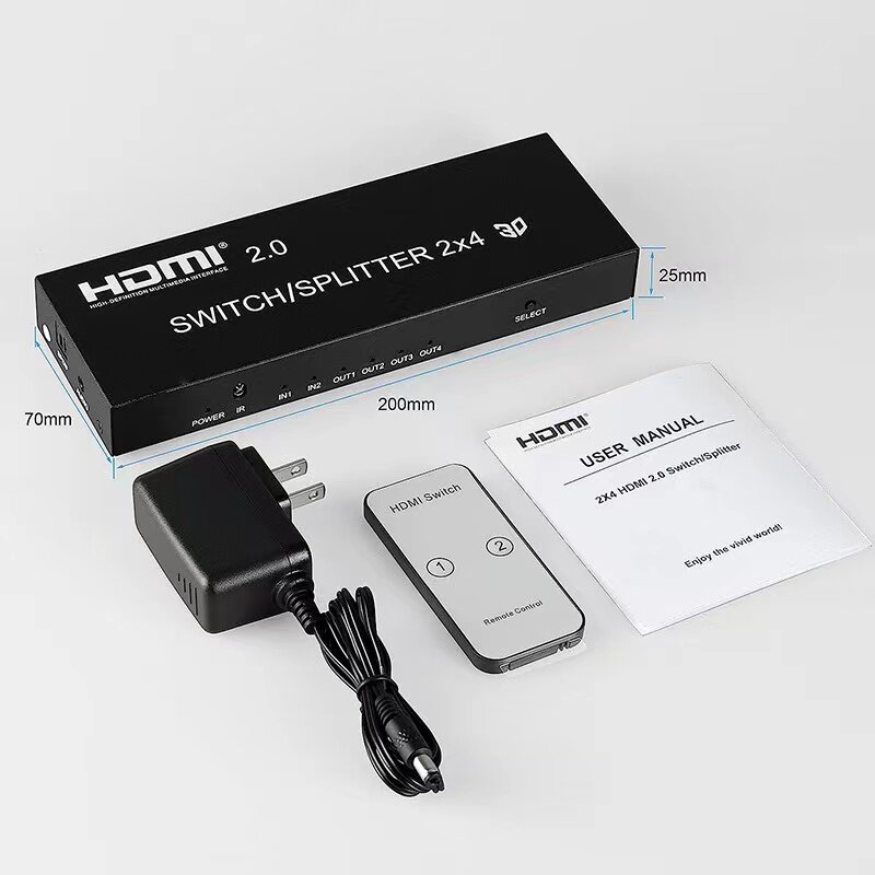 Répartiteur de commutateur compatible HDMI, convertisseur vidéo 3D pour PS3, PS4, PS5, DVD, ordinateur portable, PC vers 2, 3, 4, moniteur TV, 1x2, 1x4, 2x4, 4K, 60Hz, 2.0