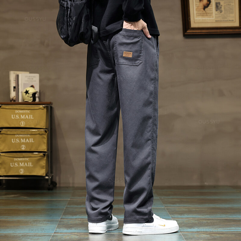 Pantalones de tela Lyocell suave para hombre, ropa de marca, pantalones sueltos rectos con cordón, cintura elástica, pantalones casuales coreanos, talla grande 4XL