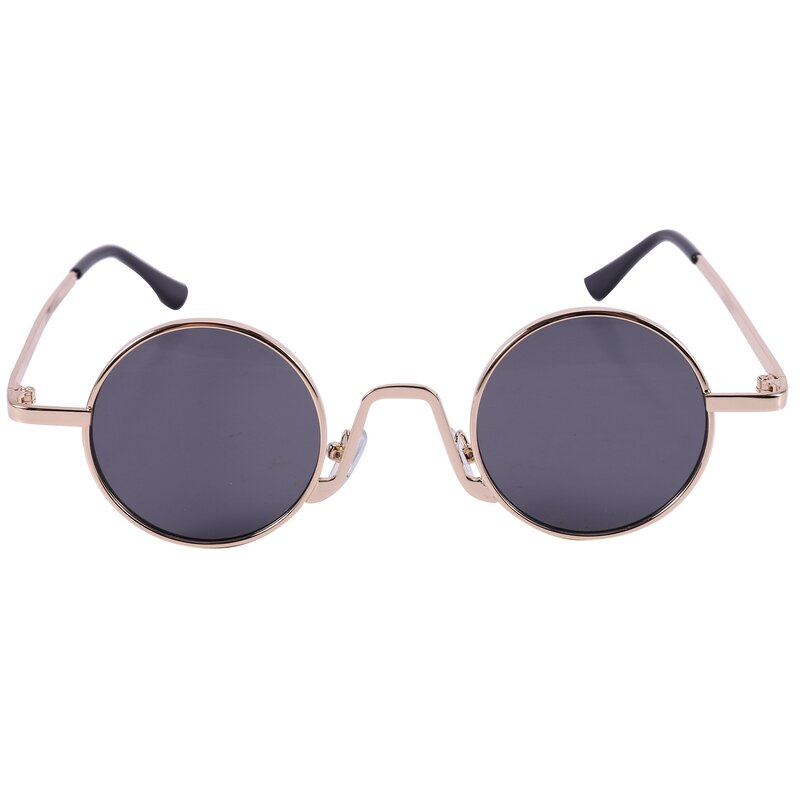 Kacamata hitam bulat antik desain bermerek kacamata hitam Pria Wanita Retro mewah Uv400 kacamata modis-hitam abu-abu & emas