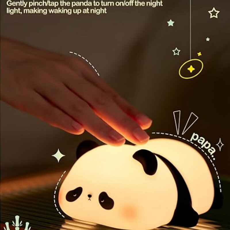 Panda Night Light,Food Grade Silicone,Rechargeable,Tap Fun Lamp For Room,Adjustable Brightness,Cute Stuff For Boys Girls Durable