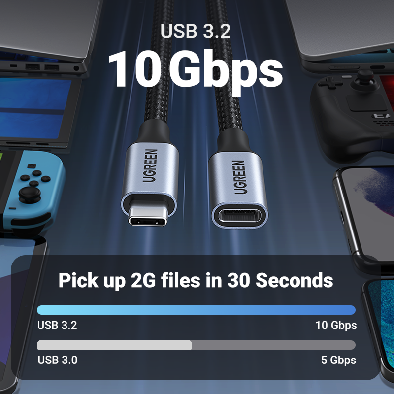 Ugreen USB C تمديد كابل نوع C موسع الحبل USB-C Thunderbolt 3 ل شاومي نينتندو التبديل USB 3.1 USB تمديد كابل